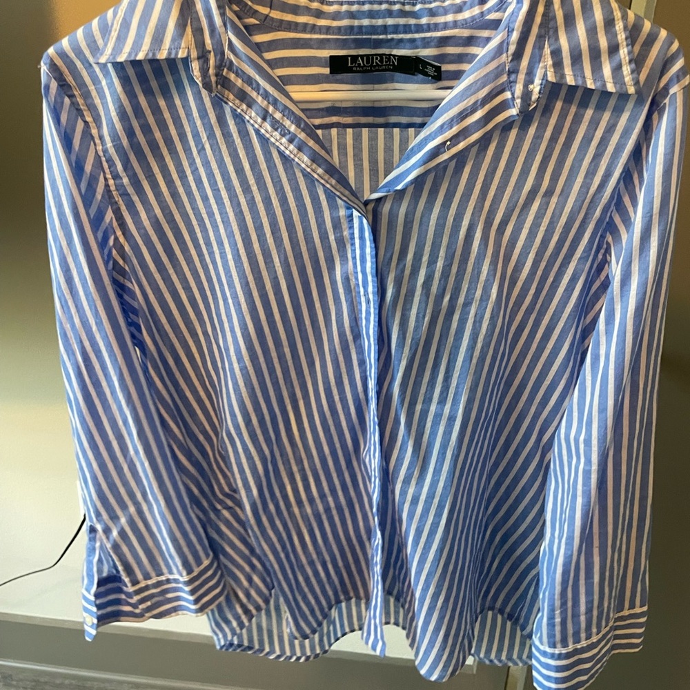 Ralph Lauren Blue and White Striped Button Down Shirt